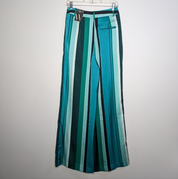 NWT Worthington Blue Green Striped Satin Wide Leg Mid Rise Professional Pant 4 - Picture 7 of 13